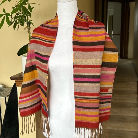 mantles Accessories - Mantles Striped pink and brown toned Fringe Scarf
